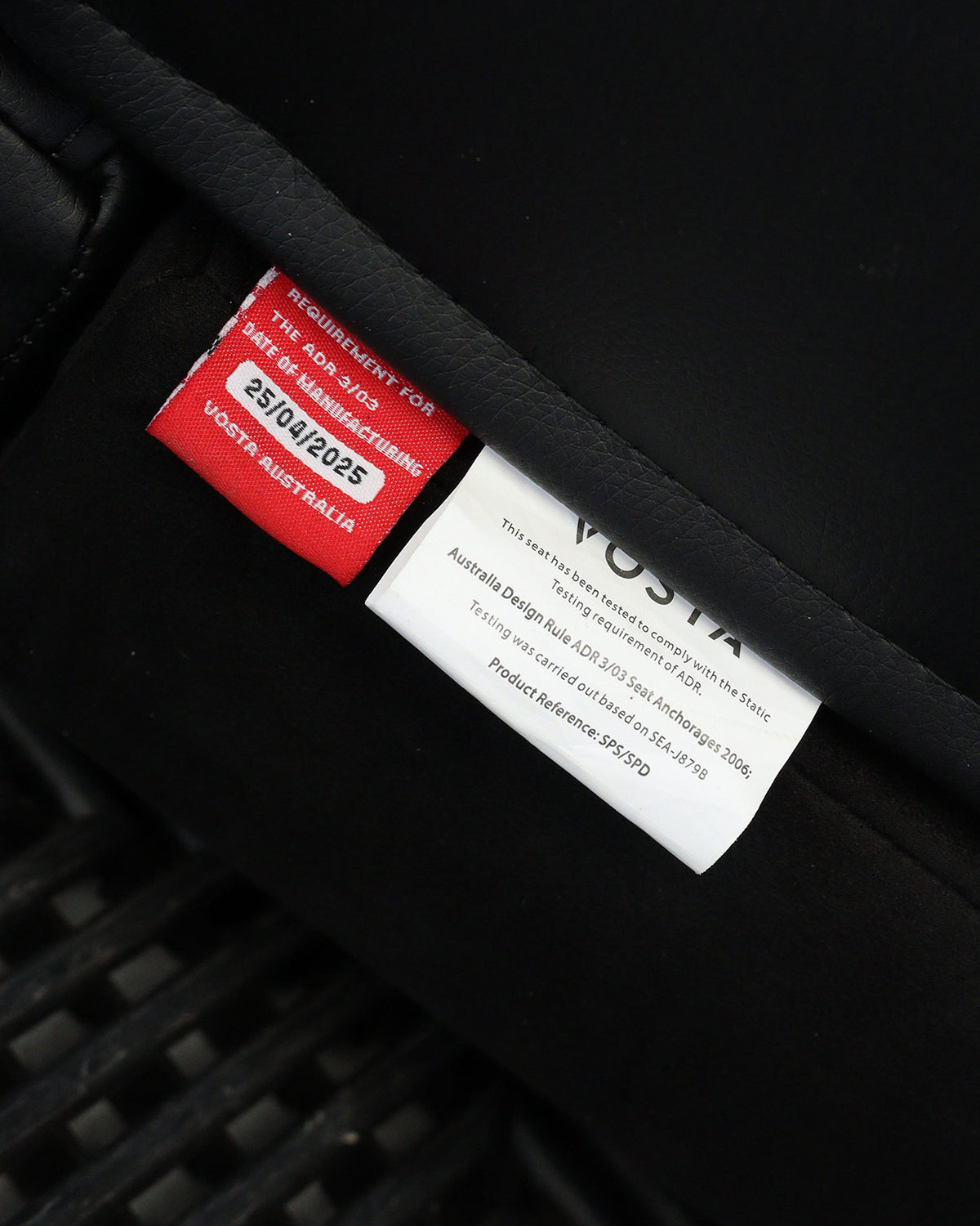 ADR compliance tag on a VOSTA seat