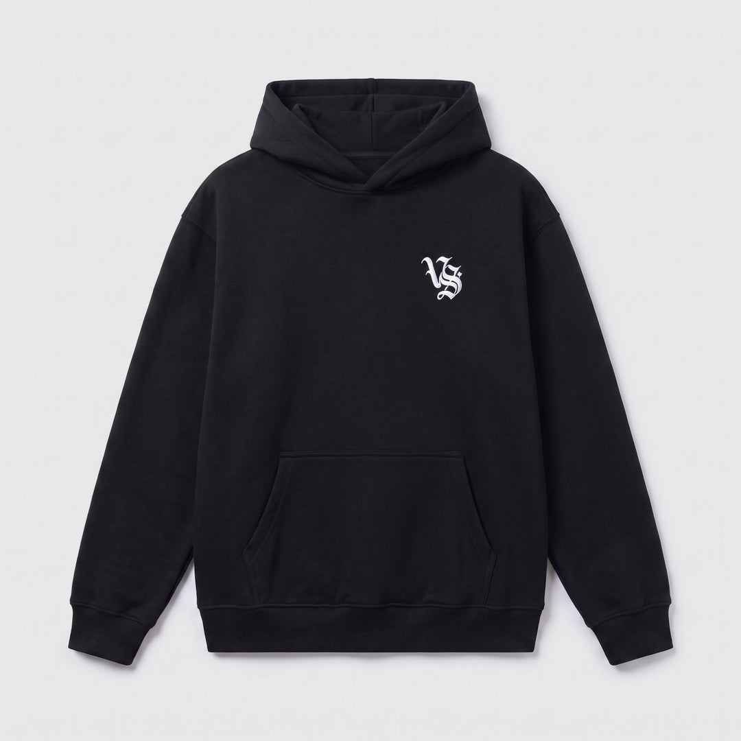 VS Racing Hoodie in black, front, VS monogram on left chest
