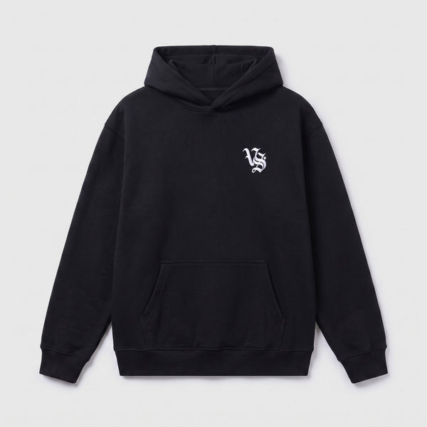 VS Racing Hoodie in black, front, VS monogram on left chest