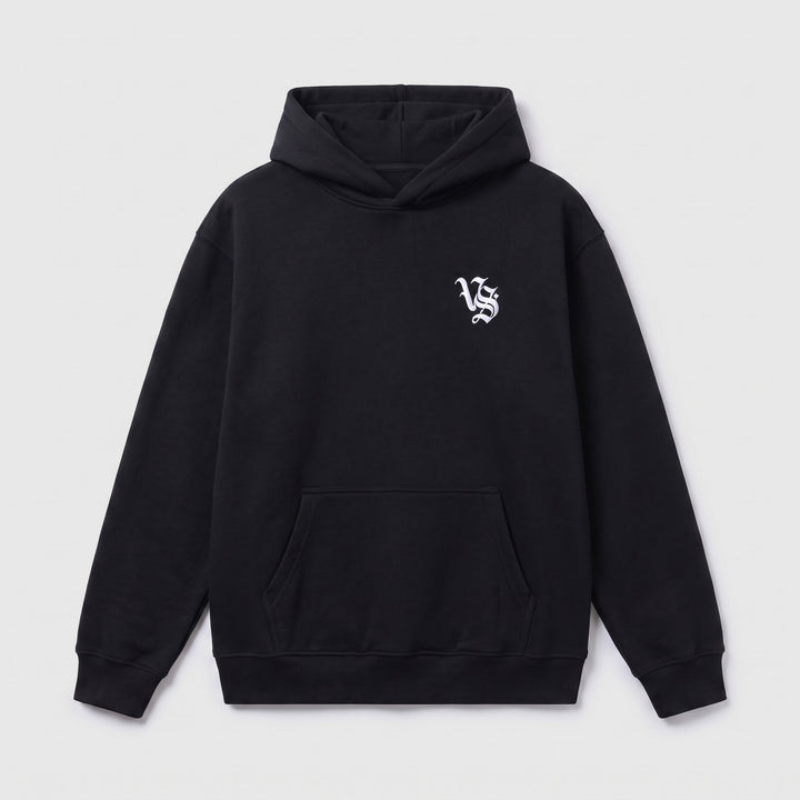 VS Racing Hoodie in black, front, VS monogram on left chest