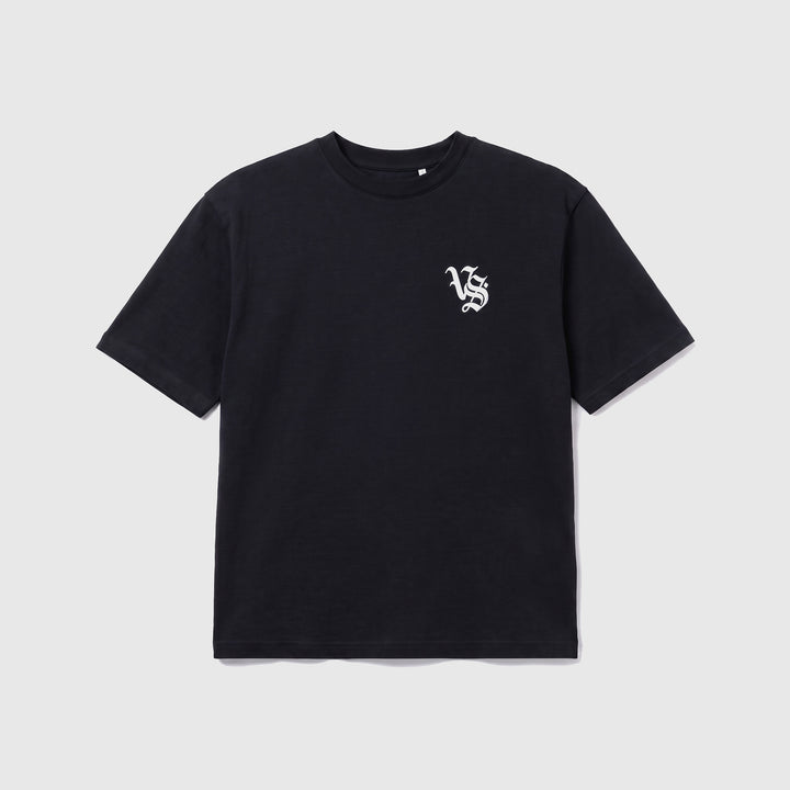 VS Racing Tee in black, front, VS monogram on left chest