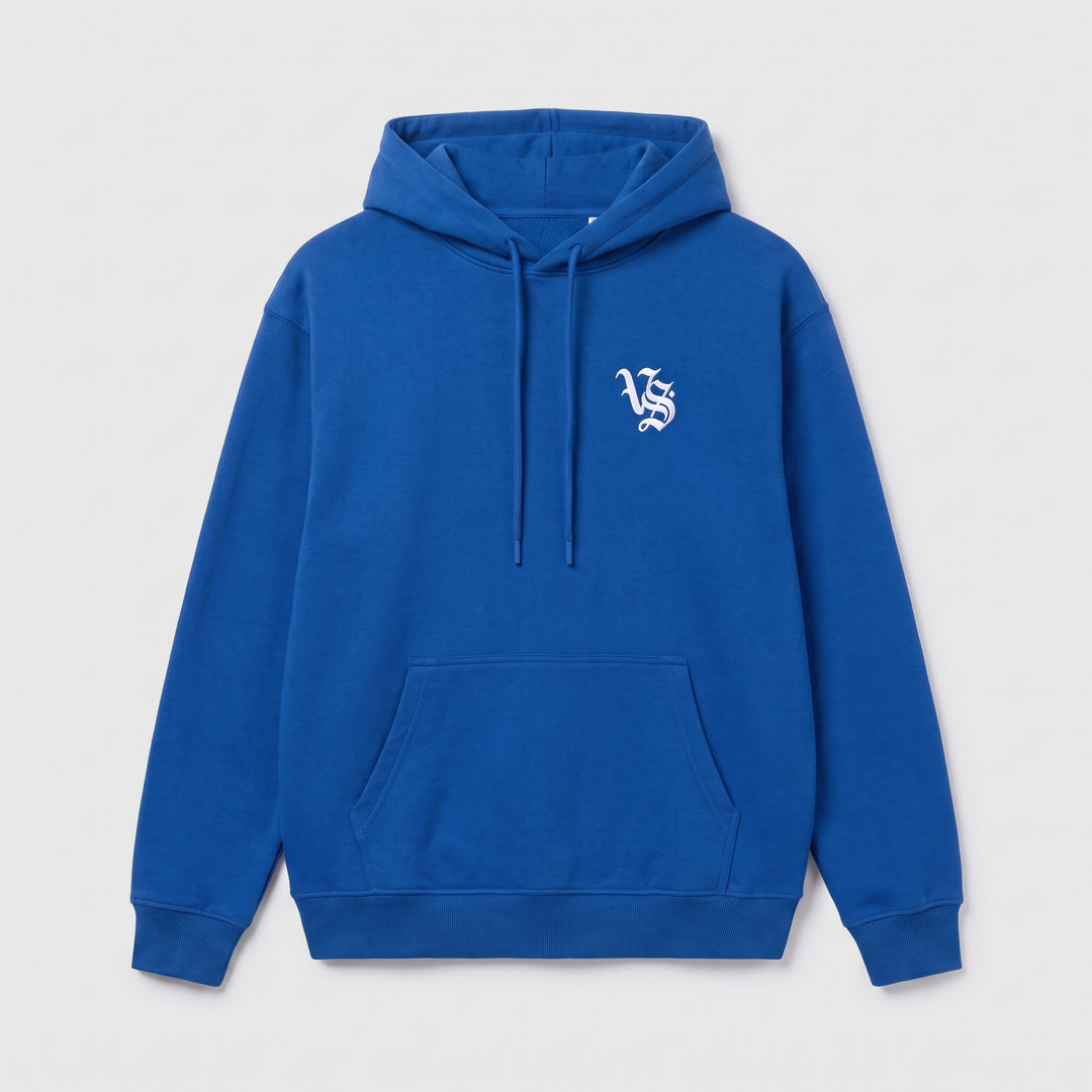 VS Racing Hoodie in blue, front, VS monogram on left chest