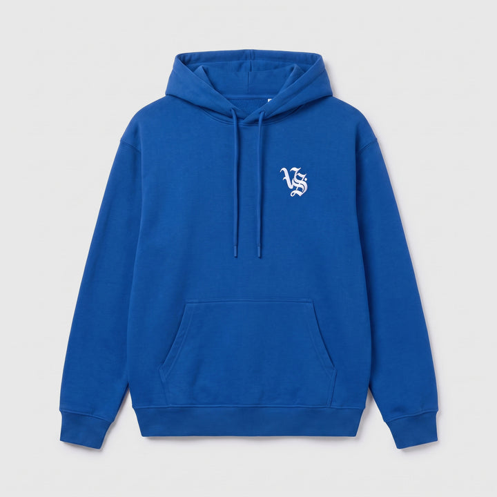 VS Racing Hoodie in blue, front, VS monogram on left chest