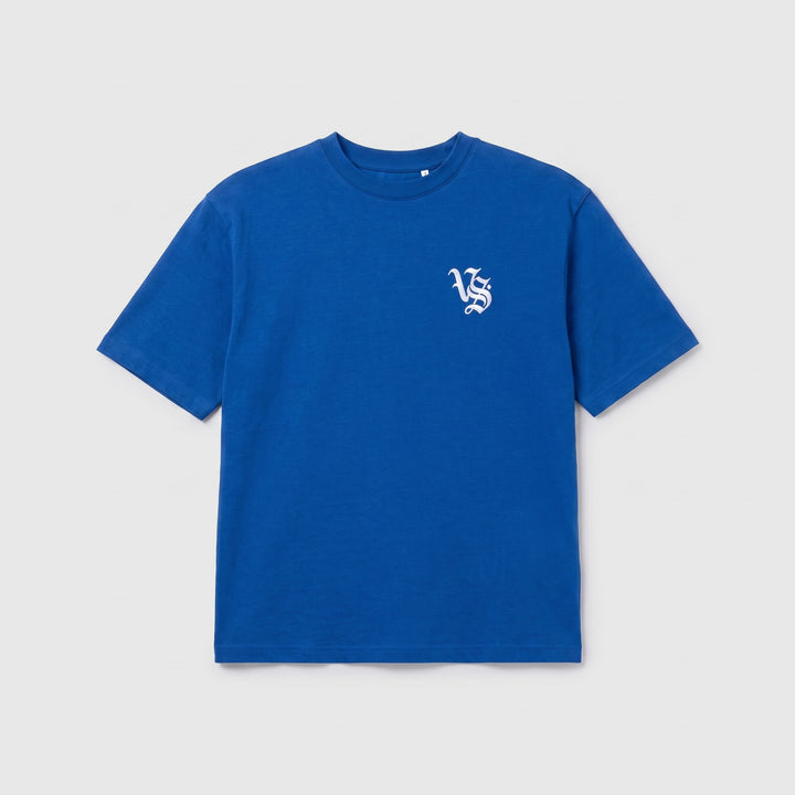 VS Racing Tee in blue, front, VS monogram on left chest