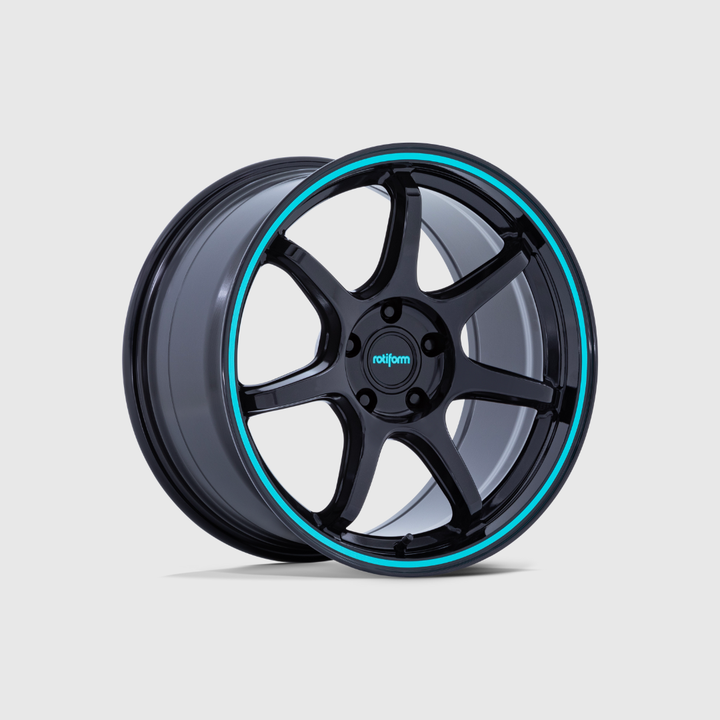 Rotiform RC208 BPU Flow Formed GLOSS BLACK W/ TEAL STRIPE