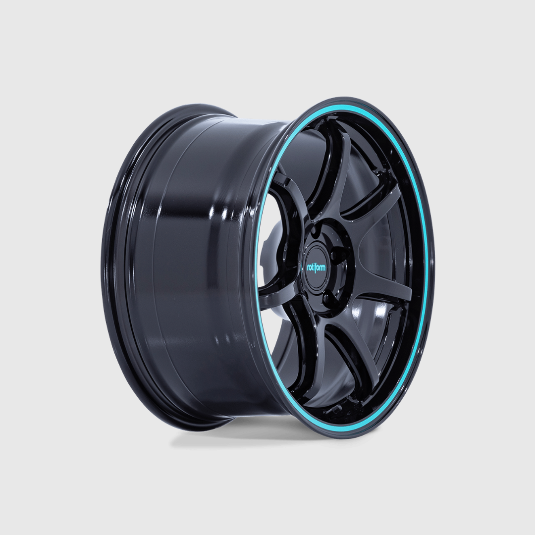 Rotiform RC208 BPU Flow Formed GLOSS BLACK W/ TEAL STRIPE