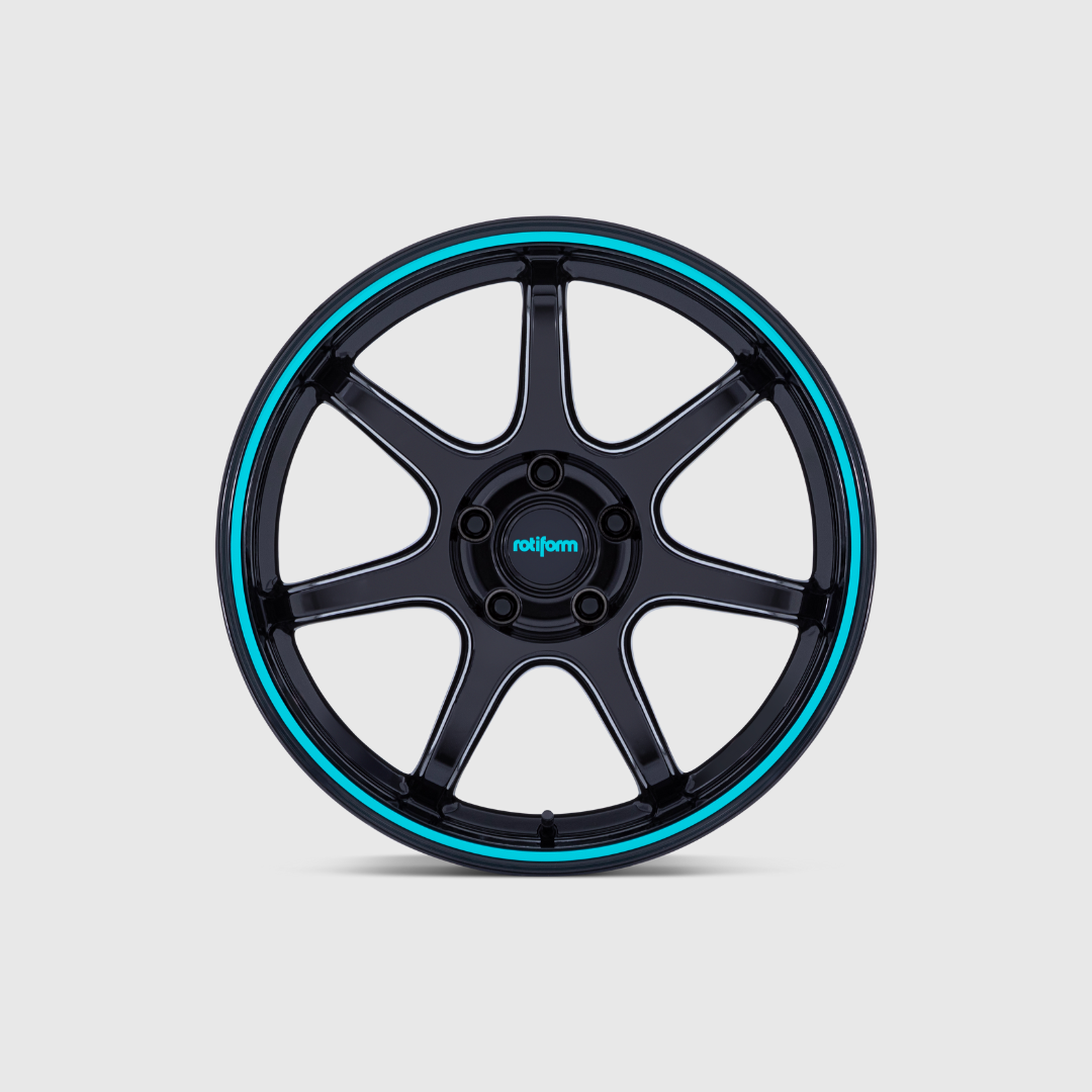 Rotiform RC208 BPU Flow Formed GLOSS BLACK W/ TEAL STRIPE