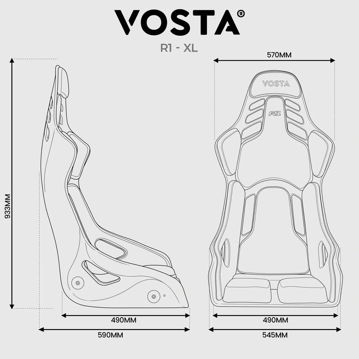 VOSTA R1 X-Large size guide with dimensions