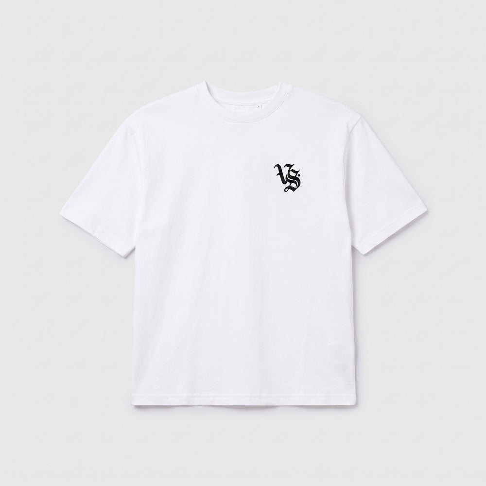VS Racing Tee in white, front, VS monogram on left chest