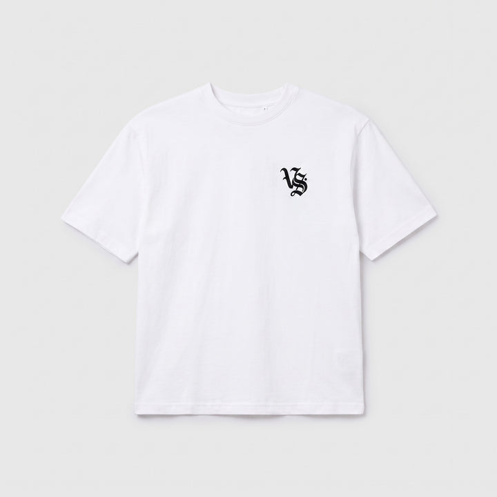 VS Racing Tee in white, front, VS monogram on left chest